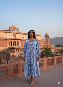 Fabricant de robes en coton fleuri faites à la main, robe bohème décontractée d'été - Product Image 2