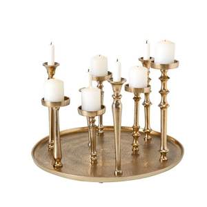 Supports de bougies en aluminium finition argentée, couleurs et tailles personnalisables, avec plateau, pour la décoration de la maison et les mariages - Product Image 4