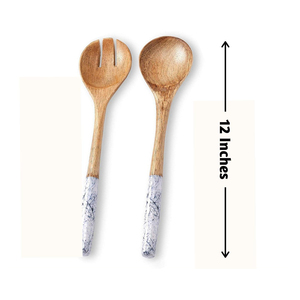 Serveurs à salade en bois de mangue ou pinces à salade Ustensiles de cuisine en bois pour servir la salade Ensemble cuillère et fourchette de 12 pouces - Product Image 6