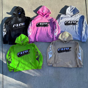 Conjunto de Sudadera con Capucha y Pantalones Y2K con Logotipo Personalizado, Estilo Flame, Grueso, 500 Gsm, Hombros Caídos, Estampado Extra Grande, Unisex, Chándal para Hombre, Felpa Francesa - Product Image 2