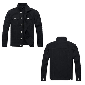 เสื้อแจ็กเก็ตผ้ายีนส์โอเวอร์ไซซ์วินเทจของผู้ชายผ้าฝ้ายสีดำสั่งทำสำหรับฤดูหนาว - Product Image 6