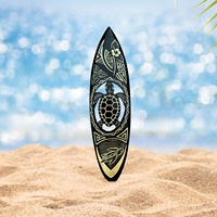 Décoration murale de planche de surf en bois hawaïen 50 cm thème de l'océan tropical artisanal avec des sculptures de tortues de mer et de dauphins