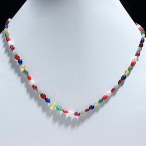 Collier de pierres précieuses lisses Navratan naturelles pour femmes bijoux ovales en perles de neuf pierres précieuses - Product Image 2