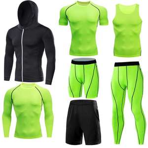 Vêtements de sport de compression pour hommes, sous-vêtements de jogging thermiques, coupe régulière, vêtements de sport pour la salle de sport, ensemble de cinq pièces, séchage rapide, peigné - Product Image 6