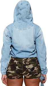 Sweat à capuche en jean pour femme, demi-zip, pull-over, haut en jean - Product Image 5
