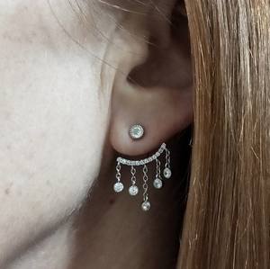 Pendientes de Oro Blanco Puro de 14K con Diamantes Cultivados en Laboratorio, Color DEF, VS-VVS, Diseño de Barra Curva, para Mujer - Product Image 5