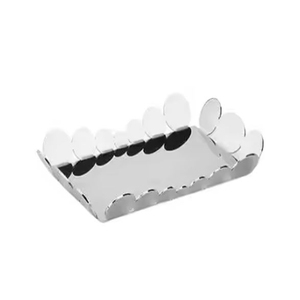 Plateau de service alimentaire moderne Plateau de service en bois avec poignées en acier inoxydable Décoratif en forme de rectangle brun foncé - Product Image 5