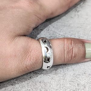 Anillo de Hombre, Anillo Sencillo de Plata, Anillo Sencillo y Pesado, Anillo de Sello con Luna Creciente, Anillo Antiestrés, Joyería Hecha a Mano Personalizada, Anillo de Plata Maciza 925 - Product Image 2