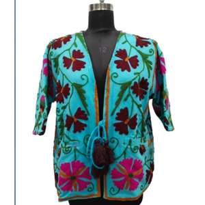 Kimono Veste courte Femme Robe à manches courtes Broderie florale Suzani Col en V Fermeture à cordon Canard Coton 100% Coton Rempli - Product Image 1