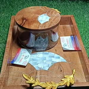Ensemble de pots de rangement en acrylique élégant pour le Ramadan Kareem, couvercles en nacre et plateau en bois avec incrustations artistiques, cadeaux festifs, service à domicile - Product Image 5