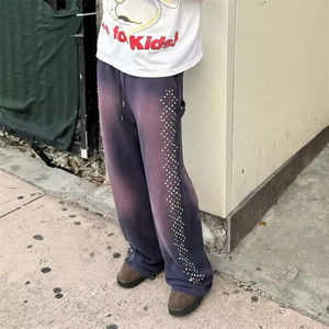 Vente en gros OEM Pantalon de survêtement évasé en coton épais pour hommes, style streetwear, avec broderie délavée au soleil, écusson de logo personnalisable - Product Image 3