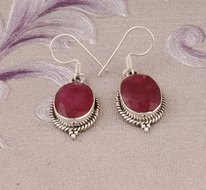 Boucles d'oreilles en argent Sterling 925 avec pierres précieuses rubis de qualité supérieure, pour mariage, en argent Antique, cadeau d'anniversaire - Product Image 4