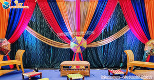 Fabuloso Mehndi noche escenario telón de fondo configuración Punjabi Sangeet noche telón de fondo cortina para escenario colorido indio boda telón de fondo conjunto - Product Image 5
