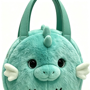 customized dragon plush <b>purse</b>,Fluffy animal-shaped faux leather handle bag,<b>Cute</b> turquoise dragon plush bag - Product Image 2