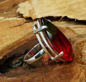 Anillo de Cuarzo Sandía, Plata de Ley 925, Gema de Pera, Joyería Hecha a Mano para Mujer, Talla Estadounidense 7, Regalo - Product Image 4