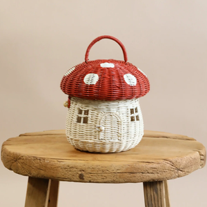 Cesta de almacenamiento hecha a mano de ratán tejido de ratán rojo, cesta de decoración en forma de seta - Product Image 4