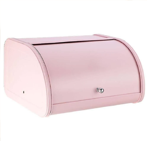 Boîte à pain en métal de stockage de pain peint en étain mat rose avec couvercle pour les décors de cuisine disponibles en gros depuis l'Inde - Product Image 1