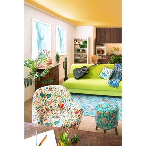 Poltrona di Design Italiano in Poliestere, Compensato e Velluto Multicolore con Motivi Floreali Naturali e Tropicali Messicani di Excelsa - Product Image 4