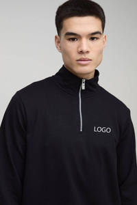 Conjunto Deportivo de Sudadera con Cierre de Cremallera de un Cuarto, Corte Regular, Color Negro, Unisex, Personalizable, Estilo Informal, Pantalones Jogger Ajustados y Relajados para Hombre, Algodón Transpirable - Product Image 2