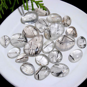 Tourmaline noire naturelle Rutile Quartz cristal polonais Cabochon en vrac pendentif de pierre précieuse Quartz rutile dos plat pierre faite à la main - Product Image 1