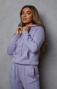 Ensemble survêtement femme grande taille 2 pièces, sweat à capuche oversize et pantalon de jogging taille haute, couleur mauve unie, éco-responsable, idéal pour l'hiver - Meilleures ventes - Product Image 3