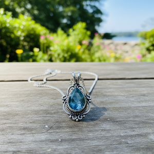 จี้เงินแท้สีบุษราคัมทำด้วยมือพลอยทรงหยดน้ำสไตล์โบฮีเมียนสไตล์วินเทจเครื่องประดับวันเกิดของขวัญสำหรับเธอ - Product Image 3