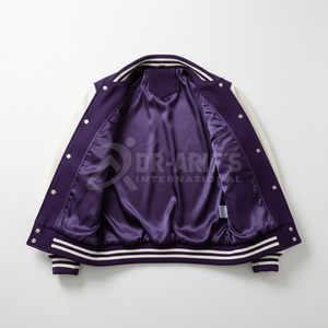 Veste universitaire violette pour homme avec broderie couronne sur le dos, coupe classique, pour l'automne, veste brodée style letterman pour homme - Product Image 5