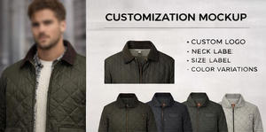 เสื้อแจ็คเก็ตกันลมสีเขียวมะกอกสำหรับผู้ชาย แบบคลาสสิก ลายเพชร บุผ้าสำหรับฤดูหนาว พร้อมปกคอผ้ากำมะหยี่ตัดสี - Product Image 6