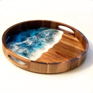 Qualité assurée en bois océan résine incrustation plateau de service vaisselle faite à la main pour le thé boissons collations petit déjeuner pour salle de bain - Product Image 5
