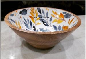 Cuenco de madera de Acacia Natural con esmalte impreso en el interior, venta al por mayor, para comida y ensalada con servicio s - Product Image 2