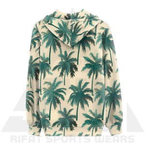 Sudadera Ligera de Felpa para Mujer con Cierre Frontal y Diseño con Capucha, Colores Verde y Piel, Estampados de Palmeras, para Invierno - Product Image 3