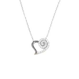 925 Sterling <b>Silver</b> Spiral Heart Necklace with White Zircon Diamond Platinum Bezel Setting Rhodium Plated <b>Box</b> <b>Chain</b> Trendy Style - Product Image 3