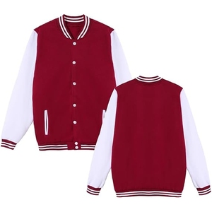 <b>Men</b>’s Classic Maroon and <b>White</b> Varsity <b>Jacket</b> – Authentic Athletic Letterman Bomber with Contrast Sleeves - Product Image 1