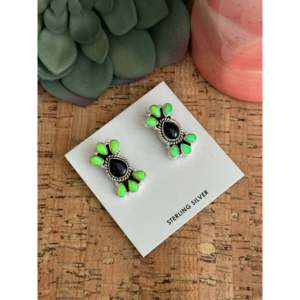 Southwest Handmade Flower <b>Stud</b> <b>Earrings</b> Multi Stone Bezel <b>Set</b> in Sterling <b>Silver</b> - Product Image 4