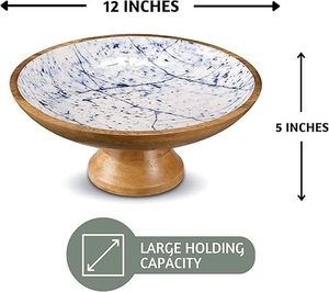 Wooden Decorative Pedestal Bowl for Home <b>Kitchen</b> Farmhouse Style Fruit Snack Serving Dining <b>Table</b> Centerpiece Decor - Product Image 2