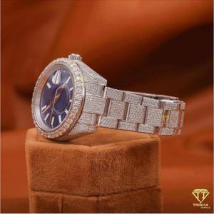 นาฬิกาข้อมือ Bling trendsetters VVS นาฬิกาโมโนโครมหน้าปัดสีฟ้าแสดงวันที่โรมันเต็มรูปแบบ - Product Image 4