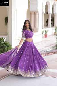 Indian Wedding Wear Vichitra Silk Lehenga Choli With Sequins and Zari Multi Embroidered Work Attractive Lace Border Dupatta - Product Image 5