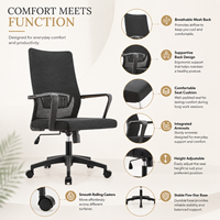 Chaise de bureau ergonomique en maille pivotante avec mécanisme d'inclinaison papillon, base en PP et roulettes en nylon
