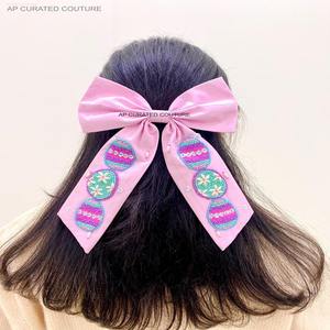 Etsy Easter Bunny Embroidery Seed Beaded <b>Bow</b> <b>Hair</b> Clip White Peeps Decor <b>for</b> Festive Styles - Product Image 4