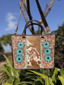 Sac fourre-tout en cuir de vachette à motif western, sac à main élégant en cuir avec poils, sacs sculptés à la main pour femmes, multi-usages - Product Image 2