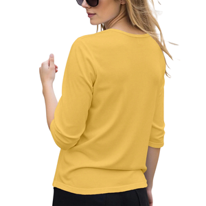 Women Yellow Three Quarter Sleeve Solid Knitted <b>T</b> <b>Shirt</b> Casual Neck Soft Stretch Loose Top Everyday Summer Fashion Clothing XS - Product Image 2