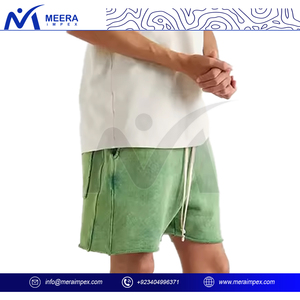 Short 100% coton personnalisé délavé à l'acide fermeture à la taille élastique haute performance tissus durables évacuant l'humidité vintage - Product Image 3