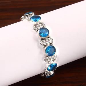 Pulsera de Plata de Ley 925 con Topacio Azul Brillante, Certificado GIA, Regalo de Lujo para Mujer - Product Image 1