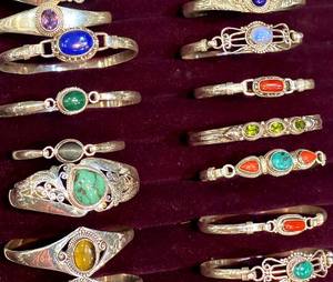 Traditional Gold and 925 <b>Sterling</b> <b>Silver</b> <b>Cuff</b> <b>Bracelets</b> With Corals Diamonds Pearls Stone Set Jewelry for Gifts - Product Image 2