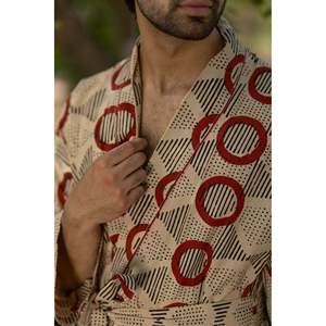 Pure Cotton Boho <b>Men's</b> Kimono Robe Geometric Luxury Dressing Gown Summer Unisex <b>Onesie</b> Bathrobe Relax Fit Beach Fleece - Product Image 2