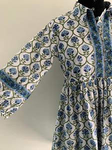 Cantidad a granel Hecho a mano Verano Maxi Vestido Bloque Impreso Algodón puro Manga larga Puff Vestido Estilo casual Fabricante al por mayor - Product Image 3