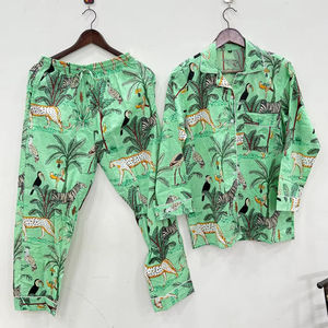 Conjunto de pijamas de algodón orgánico con estampado de bloques de mano Ropa de noche de algodón indio Conjunto de ropa de dormir de verano Venta al por mayor Traje de noche - Product Image 1