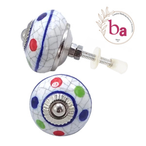 Industrial White Crackle Polka Dots Ceramic Knobs Drawer Cabinet Handle Pulls for Kitchen <b>Wardrobe</b> Bedroom Living Room Dresser - Product Image 1