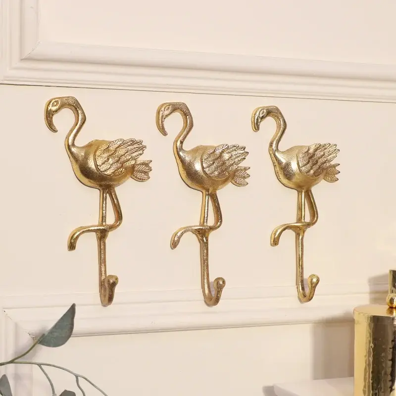 Alüminyum altın Metal Flamingo kuş Coat Hat kanca ev dekorasyon Metal el sanatları duvara monte eşarp ve depolama Hooks