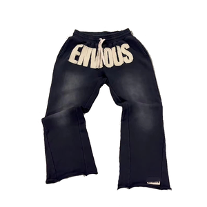 Pantalon de survêtement droit pour homme, design personnalisé, broderie effet vieilli, 100% coton, taille mi-haute, style décontracté, séchage rapide, écologique, marque privée - Product Image 1